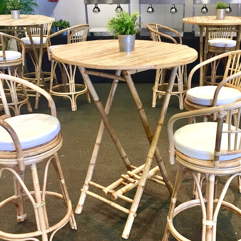 bamboo bar high tables in a natural colour