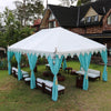 Luxury 6x4 metre turquoise and white marquee for hire with hand blocked designs, Indian moroccan tipi bollywood for weddings, events and parties