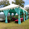 Luxury 6x4 metre turquoise and white marquee for hire with hand blocked designs, Indian moroccan tipi bollywood for weddings, events and parties