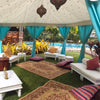 turquoise raj marquee tipi full of cushions and rugs for birthday